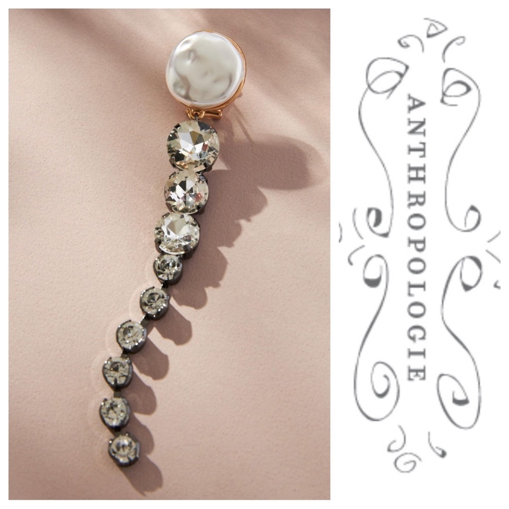 NWT Pearl Crystal Bezel Drop Earrings - Picture 3 of 5
